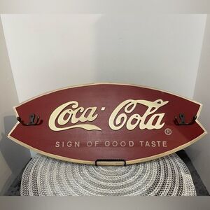 Coca Cola Wooden Sign with Hooks